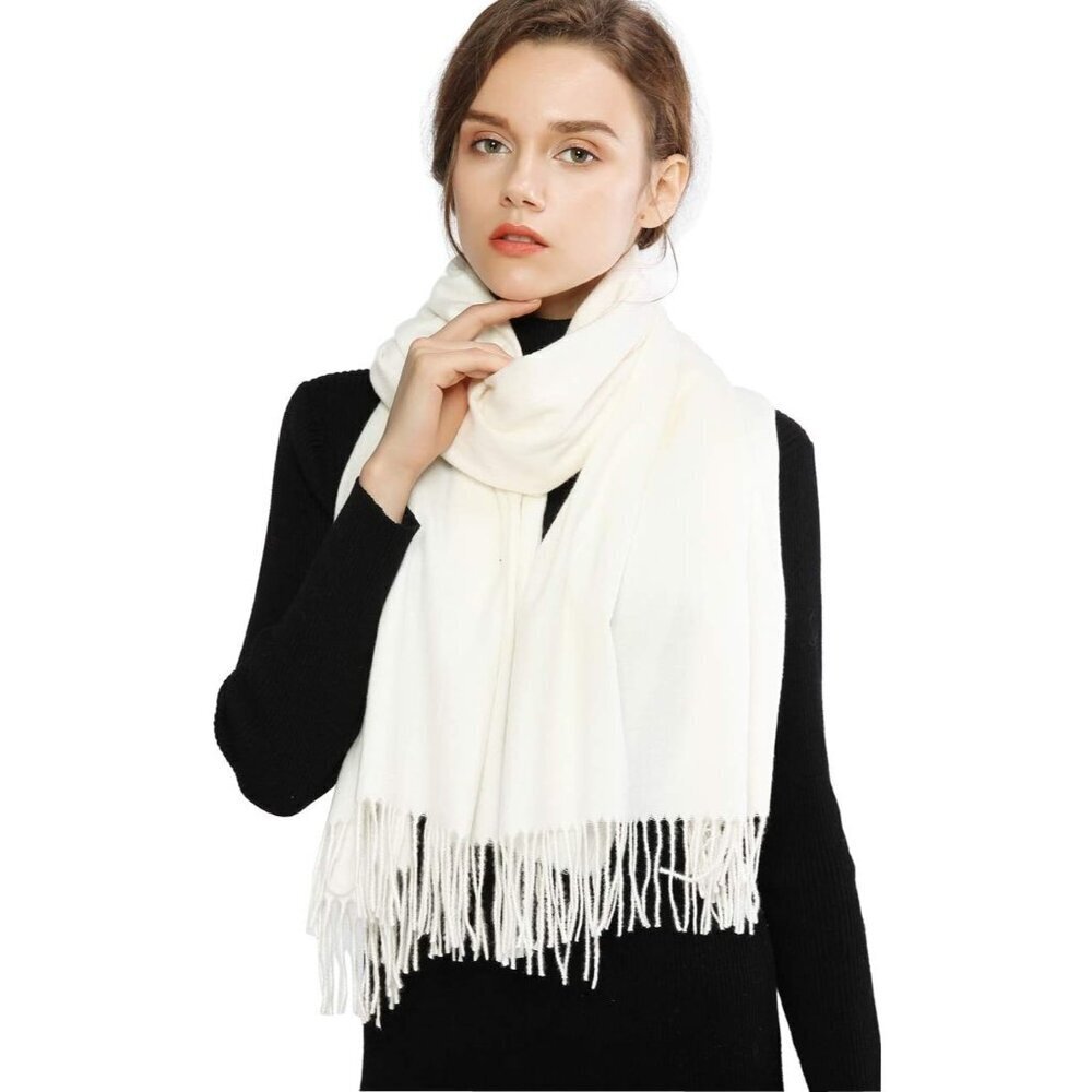Winter Cashmere Wool Ivory Scarf Pashmina Shawl Wrap Stole for Women Warm Large